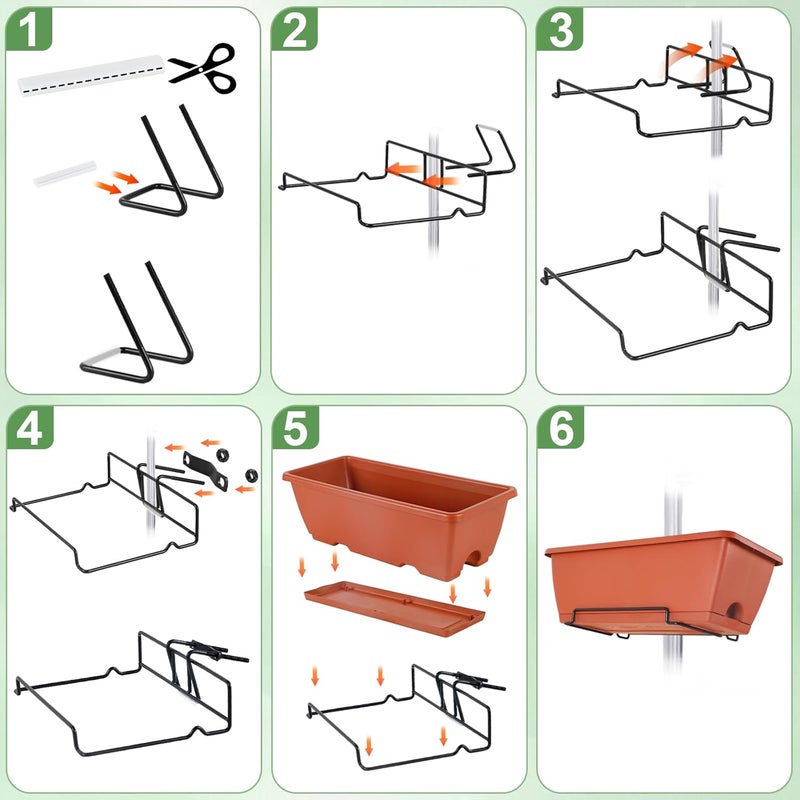 HAITRAL 16.9 Inch Deck Railing Planter Boxes for Plants, Rectangular Hanging Window Boxes Planters with Metal Flower Pots Brackets - 4 Pack Railing Planter Box for Balcony Fences Garden, Red - Image 3